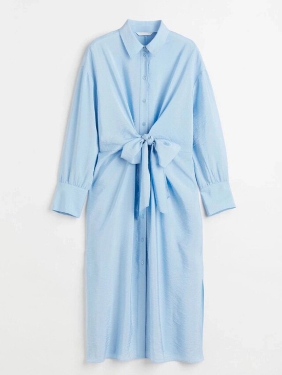 H&M Dresses & Skirts - H&M Light Blue Tie Front Shirt Dress Maxi XS